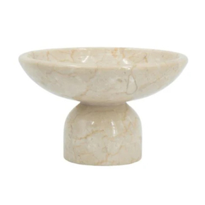 Bol sur piédestal en marbre crème de luxe, bol à fruits en pierre beige naturelle pour comptoir de cuisine, centre de table en gros, bol de service à vendre - Product Image 1