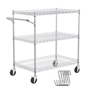Carrello di Servizio a 3 Ripiani per Cucina, Capacità 300 kg, in Acciaio, con Ruote, Carrello Portaoggetti in Metallo - Product Image 6