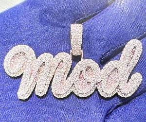 <b>Iced</b> <b>Out</b> Hip Hop Letter Pendant Moissanite Charm Gold <b>Chains</b> Jewelry 925 Silver Rhodium Plated for Gift Party - Product Image 1