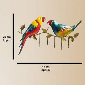 Luxury Two Parrots Branch <b>Wall</b> <b>Hook</b> 5 <b>Hooks</b> Handcrafted Premium Metal Crafting Authentic Design Decorative <b>Key</b> Holder - Product Image 2