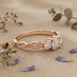 Twisted Three Stone Moissanite Engagement <b>Ring</b> Rose Gold Infinity Promise <b>Ring</b> For Women - Product Image 2