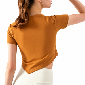 T-shirt court en tricot personnalisé pour femme, coton doux, streetwear décontracté, manches courtes, printemps été, service OEM/ODM - Product Image 2