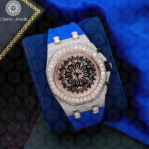 Charm_Jewells Luxury Stainless Steel <b>Watch</b> 40mm Round Diamond Encrusted Sapphire Crystal Analog Dial Unisex Quartz Movement - Product Image 1