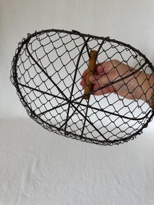 Vintage Wire Basket with Wooden Handle, Rustic Farmhouse <b>Egg</b> Basket, Metal Mesh Gathering Basket, Cottage Kitchen <b>Storage</b> Decor - Product Image 3