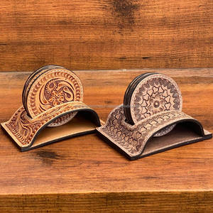 Sous-verre en cuir usiné à la main avec support, ensemble de 4 sous-verres en cuir véritable, table à café, tapis, tasse, fabricant - Product Image 5