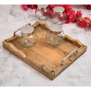 Bandeja de Servir Hecha a Mano de Madera de Mango con Bordes de Acero - Venta al por Mayor en India - Product Image 4