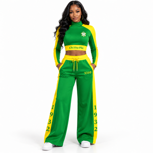 Chi Eta Phi <b>Women's</b> Color Block Workout Set Turtleneck Crop Top Loose Fit Drawstring Pants Sorority Sportswear <b>Tracksuit</b> - Product Image 1
