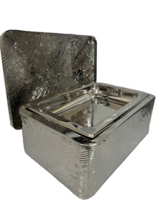 สไตล์ที่ไม่ซ้ํากันเสิร์ฟสแตนเลสทอง PVD Chafing จานทําด้วยมือคลาสสิกออกแบบเงิน Chafing จานงานแต่งงานร้านอาหารโรงแรม - Product Image 6