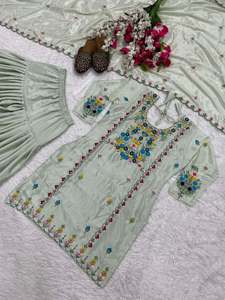 MOST PICKED COTTON EMBROIDERY SEQUENCE WORK TOP <b>DHOTI</b> <b>SALWAR</b> with DUPATTA SEA GREEN FLOOR-LENGTH PARTY 78472 - Product Image 6