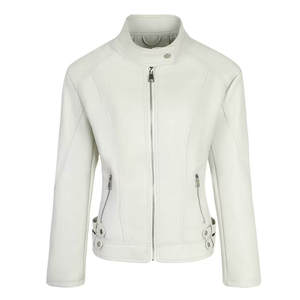 Chaqueta Bomber de Mujer, Negra, de Cuero Vacuno Genuino, Transpirable, Ecológica, Resistente al Viento, 340g, Cuello Mao, Cierre de Cremallera, Estilo Varsity, Casual - Product Image 1