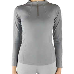 Camiseta de equitación de manga larga para mujer, ajustada, gris ultra, con cremallera, de color liso, de secado rápido, para entrenamiento ecuestre - Product Image 5