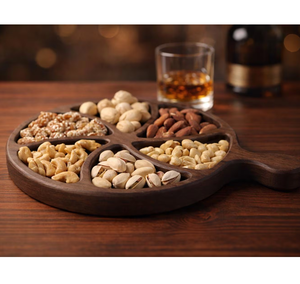 Plateau de service artisanal de luxe en bois, compatible lave-vaisselle, pour fruits secs et noix assorties, article de vaisselle écologique - Product Image 1