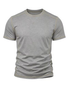 Camiseta de Manga Corta para Hombre, Cuello Redondo, Color Gris, Corte Ajustado, Ribete en Contraste, Estilo Casual, Tejido de Punto, Color Sólido - Product Image 5