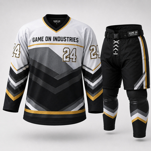 Private Lable Oem Odm Low Moq Breathable Team Sportswear Sublimation Design Custom Black White Gold Ice Hockey Uniform Sets - Product Image 1