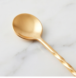 Cuillères à thé en laiton doré avec poignées en anneau, design minimaliste, finition miroir haute brillance, compatibles lave-vaisselle, ensemble de couverts pour usage domestique - Product Image 3
