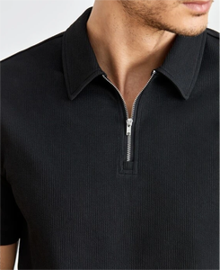 Wholesale High Quality Customized Logo <b>Classic</b> Polo T-shirts for Men Quarter Zip Ribbed Knit Polo Shirt - Product Image 5