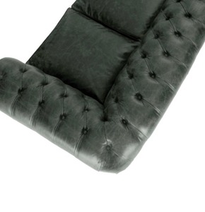 Contemporary Genuine Leather Two Seater Chesterfield <b>Sofa</b> with Quilted Backrest Rolled Arms Solid Wood Frame Stylish Couch - Product Image 4