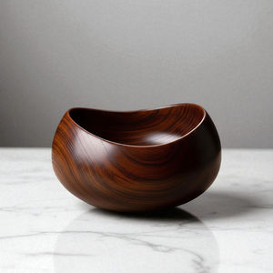 Bol en bois massif artisanal à bords courbés, finition foncée, bol décoratif en bois pour collations, vaisselle, plat à salade en bois, plat de service décoratif - Product Image 1