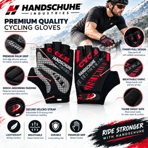 Guantes de Ciclismo de Medio Dedo, Negros, Rojos y Grises, con Estampado por Sublimación, Unisex, para Fitness, con Agarre, para Ciclismo - Product Image 5