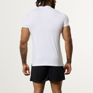 Camiseta de Manga Corta para Hombre, Cuello Redondo, Ajustada, Blanca, Informal, de Algodón, Transpirable, de Color Sólido, Tejida - Product Image 2