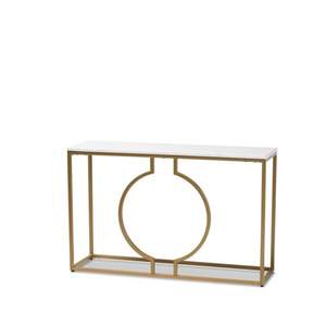 Mesa Consola de Diseño Moderno y Lujoso con Marco Circular de Metal Dorado y Superficie Blanca para Sala de Estar y Uso en Hoteles - Product Image 2