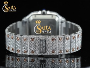 Luxueux cadran analogique de haute qualité montre en acier inoxydable Moissanite diamant pavé pour l'affichage de la Date du jour chiffre romain 20mm bande G - Product Image 4