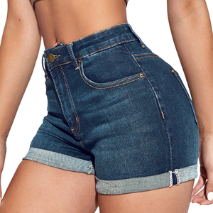 Women's High Waist Blue <b>Denim</b> Shorts Washed <b>Stretch</b> Skinny Casual Rolled Hem Winter Quick Dry Breathable OEM Factory Supplier - Product Image 4
