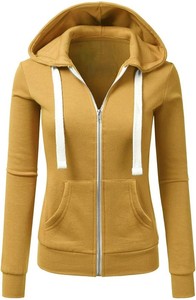 Sweat-shirt unisexe à capuche zippé en coton French Terry couleur moutarde unie, coupe droite, avec poches, idéal pour l'automne - Product Image 1