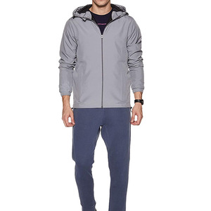 <b>Men's</b> Gray Hooded Windproof Puffer <b>Jacket</b> Regular Fit Zipper Closure Casual Spring Wear Polyester Shell - Product Image 1