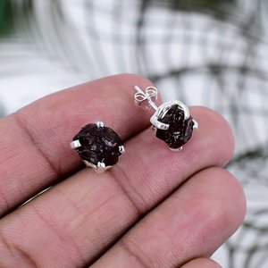 Vintage Fancy Design Style Stud <b>Earrings</b> 925 <b>Solid</b> Sterling <b>Silver</b> Natural Garnet Stones Wedding Party Gift Anniversary Jewelry - Product Image 5