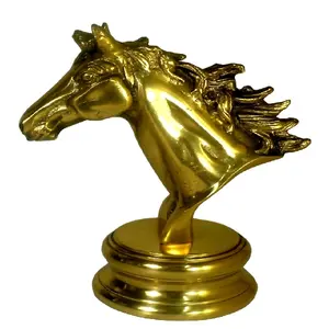 Statue de demi-cheval en acier inoxydable, Statue d'animal avec base en bois