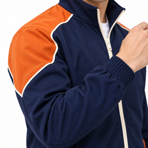 Chándal Unisex Azul Marino y Naranja, Estilo Deportivo, Cuello Alto, Manga Larga, Transpirable, Ecológico, Impermeable, Nailon/Algodón - Product Image 3