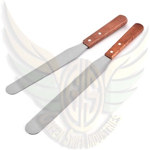 Nueva llegada Logo impreso 304 espátula de acero Inoxidable base pulida Herramienta de mezcla mango de madera utensilios de silicona Metal Premium - Product Image 5