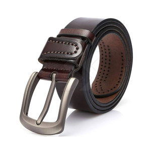 Cintura Casual da Uomo in Vera Pelle Marrone con Fibbia Rettangolare in Acciaio, Resistente e Monoblocco - Product Image 1