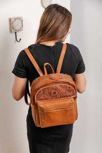 Western Luxury Tooled Genuine Leather <b>Backpack</b> For Women Handmade Floral Embossed Cowhide High Quality School Travel Bag - Product Image 2