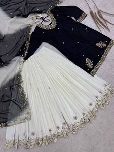 ชุดคุर्ติ ชาราร่า การาร่า ผ้าเครปปักเลื่อมอินเดีย ดีไซน์เนอร์ งานปักมือ ขายส่ง ทรงเข้ารูป สำหรับงานดิวาลี งานแต่งงาน งานปาร์ตี้ คุณภาพพรีเมียม - Product Image 2