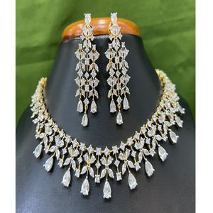 Gorgeous High Quality <b>Gold</b> Plated Brass Zircon Stone Choker <b>Set</b> with <b>Earrings</b> for Engagement Wedding & Party Wear-Women's Gift - Product Image 1