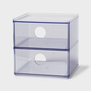 Cajones de Almacenamiento Apilables de Plástico Transparente, 2 Cajones de 6"x6"x6", Organizador de Artículos de Aseo, Carrito Apilable - Product Image 1