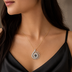 Collier pendentif S VIRVADIYA en or jaune 9K rempli de diamants de laboratoire certifiés IGI, forme fleur, chaîne serpent, pour femme, de luxe, idéal pour les soirées - Product Image 1