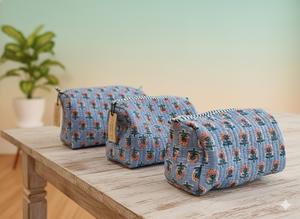 Premium 3-Piece Quilted pure Cotton Travel Organizer <b>Bags</b> Waterproof Storage for Jewellery, Toiletries & Accessories washbags - Product Image 2