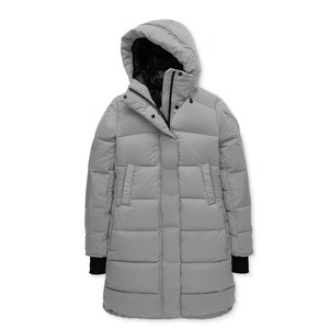 Long Quilted Winter Jacket With Hood Full Sleeves Zipper Closure Solid Color Polyester Shell Thick Warm <b>Coat</b> Contrast Color - Product Image 1