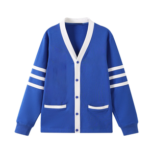 For State <b>Royal</b> <b>Blue</b> & White Fleece Varsity <b>Cardigan</b> Sweater Classic Collegiate Knit Retro Streetwear Style Winter Thick - Product Image 1