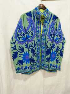 Floral Embroidered <b>Mandarin</b> <b>Collar</b> <b>Jacket</b> Full Sleeve Women's Cotton Handmade Spring Open Front Prairie Chic Style - Product Image 2