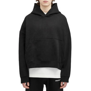 เสื้อฮู้ดดี้ครอปทรงโอเวอร์ไซส์ แบรนด์ OEM พรีเมียม แบบสั่งทำพิเศษ ผ้าคอตตอนหวี 100% ทรงหลวมไหล่ตก สไตล์สตรีทแวร์ สำหรับผู้ชาย - Product Image 3