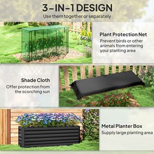 Jardinière surélevée en acier galvanisé gris foncé avec cage de culture et toile d'ombrage pour fleurs, légumes et herbes - Product Image 4