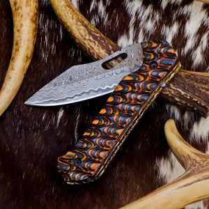 Navaja de Bolsillo Plegable de Acero de Damasco Hecha a Mano Personalizada, Hoja de Punta Caída de Alta Durabilidad, Garantía OEM de 3 Años, Mango Industrial - Product Image 3
