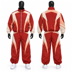 Conjunto Deportivo Unisex de Dos Piezas con Bloques de Color Rojo, Chaqueta Deportiva Transpirable con Cuello Alto y Manga Larga para Primavera - Product Image 1
