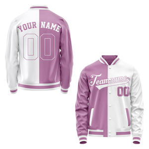 Custom Baseball Jacket Teamname 00 Pink White Color Blocked Unisex Full Sleeve Button Front Pocket Regular Fit - Product Image 1