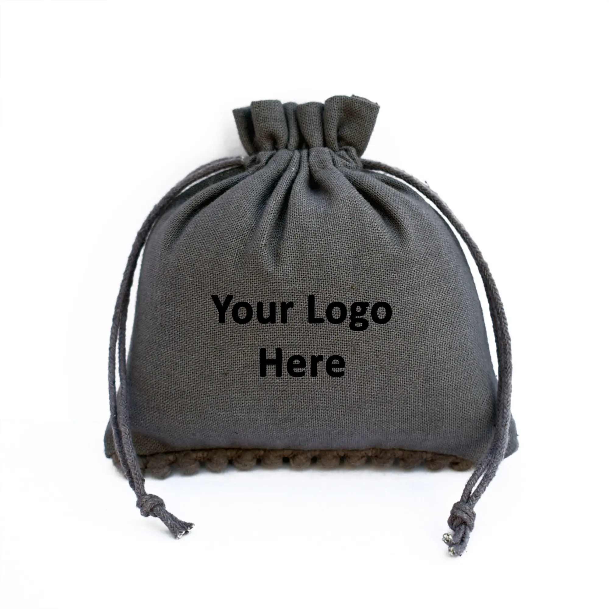 Customized Logo New Design Gray Cotton Jewelry Organizer Indian Handmade Jewelry Pouch Drawstring Gift Favor Bag Wholesale