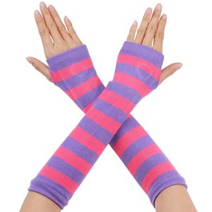 Mangas de brazo a rayas rosas y moradas de punto para mujer, protección UV, ciclismo, elásticas, para soporte muscular - Product Image 1